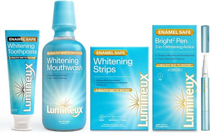 Lumineux Ultimate Whitening Kit Bundle - Contains Toothpaste Mouthwash Strips and Whitening Pen - Enamel Safe and Clinically Proven to Whiten Without The Sensitivity - Removes Coffee and Tea Stains