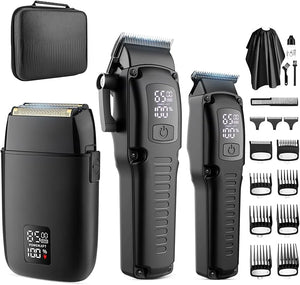 Professional Barber Hair Clippers Trimmer Shaver Set for MenCordless Hair Cutting Kit &amp Zero Gap T-Blade Trimmer &amp 8500 RPM Electric Shaver Combo with EVA CaseMens Gift