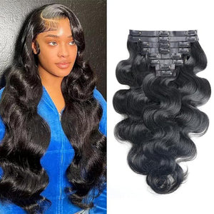 Seamless Clip in Hair Extensions Human Hair Body Wave Human Hair Clip ins for Black Women 8Pcs Invisible Skin Weft 18Clips 120g 26inch Natural Black