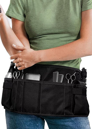 Under NY Sky Salon Waist Apron - 9 Pockets 3 Loops Oxford Canvas - Hair Cut Holster for Tool Storage Shears Brush Trimmer - Belt Pouch - Hair Stylist Makeup Artist Barber Cosmetology - Black