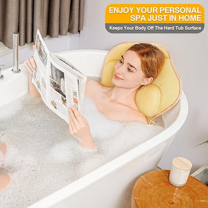 Ergonomic Full Body Bath Pillow for Bathtub 3.9 inch Thickened Tub Pillows for Back Support and Headrest Neck Soft 5D Air Mesh Cushion &amp Mat Bathtub Pillow with 13 Suction Cups(Gold)
