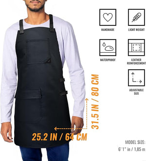 Under NY Sky Cross-Back Barber Apron ? Heavy-Duty Nylon, Water and Chemical Resistant, Flapped Pocket ? Adjustable for Men, Women ? Pro Hair Stylist, Salon, Colorist, Artist