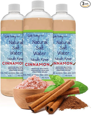 3 Pack Natural Saltwater Mouth Rinse | Himalayan Pink Salt Water Oral Rinse | Organic Cinnamon Flavor Fluoride &amp Alcohol Free Mouthwash for Fresh Breath | Natural Gum Care Mouthwash-16 FL Oz