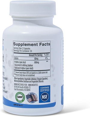 IMMUNOVITES 3-Pack Stabilized R-Alpha Lipoic Acid ((True)) 600mg per Serving [[High Potency &amp; up to 40x Increased Absorption]] (Na R-ALA) (Na R-LA) (Na R-Lipoate) (3 Bottles)