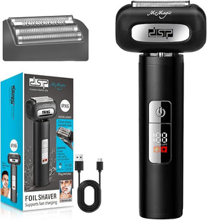 DSP Electric Shavers for Men, IPX6 Waterproof, Type-C, Rechargeable Shaver, 4-Blade Cutting System, Electric Foil Shaver, Travel Lock (Black)
