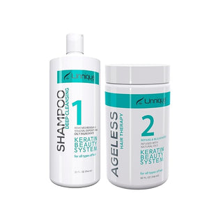 UNNIQUE Ageless Hair Therapy Kit 32oz - Avocado &amp Shea Butter Enriched Formaldehyde-Free Treatment for All Hair Types - Repair Nourish &amp Shine