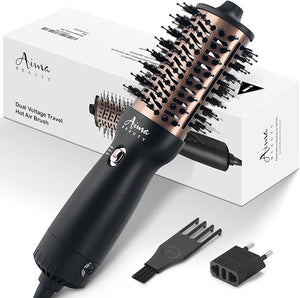 Aima Beauty 4 in 1 Worldwide Travel Hot Air Brush Dual Voltage Blowout Brush Oval Shape 110-120V/220-240V Straightener Blow Dryer Brush Negative Ionic Lock Moisture Gift 360¡Æ Swivel Cord Black