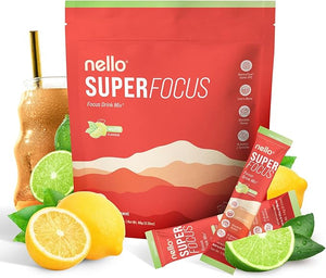 Nello SuperFocus Mojito ? Nootropic Focus Drink Mix 20 On-The-Go Packets Alpha GPC Lion¡¯s Mane Rhodiola Sugar-Free