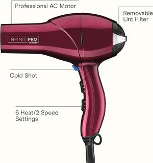 Infiniti PRO CONAIR Hair Dryer with Diffuser Professional AC Motor Tourmaline Ceramic Technology Blow Dryer Includes Concentrator and Blowout Brush Amazon Exclusive Burgundy