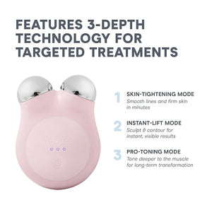 NuFACE MINI+ Microcurrent Facial Device Kit - FDA Cleared Face Sculpting &amp Skin Tightening Device to Contour Lift &amp Tone + Microcurrent Gel Activator &amp Silk Creme - Sandy Rose