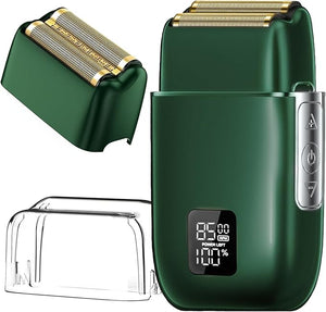 Electric Foil Shavers for Men 3 Speed Electric Razor for Men High Speed Dual Floating Blades IPX7 Waterproof Wet &amp Dry LED Display USB Type C Charging Foil Razor for Face/Beard/Head (Green)