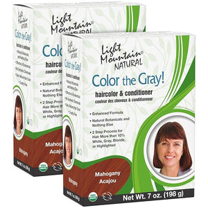 Light Mountain Henna Hair Color &amp Conditioner Color the Gray - Mahogany Hair Dye for Men/Women 2-Step Chemical-Free Semi-Permanent Hair Color for White Gray and Blonde Hair 7 Oz (Pack of 2)
