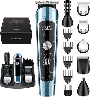 Brightup Beard Trimmer for Men IPX7 Waterproof Mens Grooming Kit with Cordless Hair Clippers Electric Razor with LED Display Shavers for Mustache Body Face Ear Nose Hair Trimmer Gifts for Men
