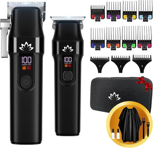 AMULISS Professional Hair Clippers and Trimmer Set for Men - Cordless Haircut Kit with LED Display Zero-Gap T-Blade Mens Grooming Beard Trimmer for Family &amp Barber Use (Black)