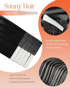 Sunny Hair Tape in Hair Extensions Real Human Hair Invisible Remy Hair Extensions Tape ins for Women Ombre Natural Black Root to Sliver Grey 20 inch 25G