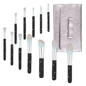 Makeup Brushes Bling Crystal Professional Face Cosmetics Blending Liquid Foundation Powder Concealer Eye Shadows Make Up Beauty Tool Glitter(12PCS) (Purely Handmade) (Black)