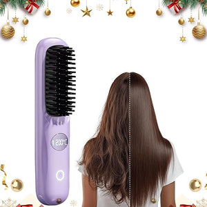 Go Brush Pro, Multifunctional Hair Straightener Brush with 3 Temperature Settings and LCD Display, Portable Straightening Brush for Smooth Hair, Fast Heating Hair Styling Tool for Daily Use (Purple)