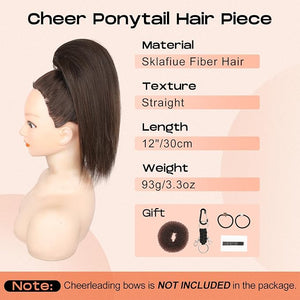 SEIKEA Cheer Ponytail Hair Piece 10 Straight Tangle-Resistant Smooth Natural Cheerleader Hairpiece Ponytail Extension for Cheer Competition Dance Black Brown with Dark Brown Highlights