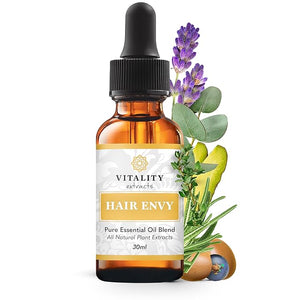 Vitality Extracts Hair Envy - Natural Hair Growth Serum - 100% Pure Essential Oils 15 Plant Extracts No Synthetics No Parabens - Strengthen Hair Minimize Breakage Stimulate Follicles