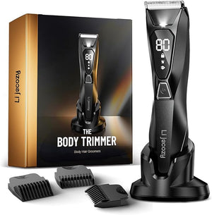 Body Hair Trimmer for Men - Pubic Hair Trimmer for Man - Electric Ball Shaver with Display &amp Light - Waterproof Wet/Dry Groomer kit for Groin - Wireless Charging - Cosmic Black