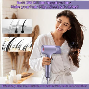 KARFUN Hair Dryer 110000 RPM High-Speed Brushless Motor Fast Drying Blow Dryer 57dB Low Noise Hair Dryer for Home or Travel 3 Temps &amp 2 Speeds (Purple)