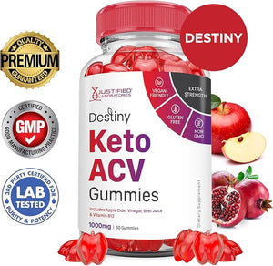 Justified Laboratories Destiny Keto ACV Gummies Advanced Formula 1000MG Destiny Keto Gummies Apple Cider Vinegar Formulated with Pomegranate Beet Juice Powder B12 Vegan Non GMO 60 Gummys
