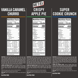 MET-Rx Big 100 Colossal Protein Bars Variety Pack Super Cookie Crunch Vanilla Caramel Churro and Crispy Apple Pie Flavors Brown 12 Count