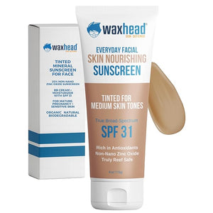 Waxhead Tinted Mineral Sunscreen for Face ? Sheer Glow BB Cream Moisturizer with SPF?31, Non-Nano Zinc Oxide, Unscented, Non?Comedogenic Mineral Facial Sunscreen, Wear under Makeup (Medium Tint 4oz)