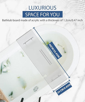 Acrylic Bathtub Tray Clear Bathtub Caddy Bath Tray Table for Tub Luxury Spa with Book and Wine Glass Holder Bathroom Accessories for Bathroom Decoration Transparent 35.4inch