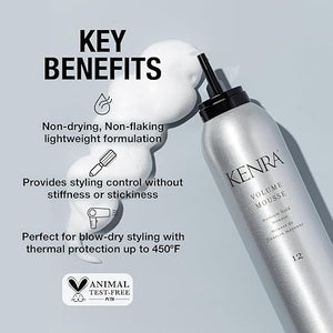 Professional Volume Mousse 12 | Firm Hold Mousse | Alcohol Free | Non-drying Non-flaking Lightweight Formula | Tames Frizz &amp Conditions | Thermal Protection up to 45F | All Hair Types