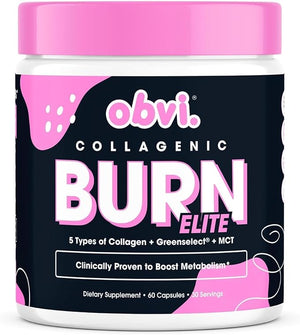 Obvi Burn Elite | Supports Metabolism Boost Energy and Focus | Supplement with Collagen and Green Tea | Supports Healthy Hair Skin Nails and Joints | 60 Capsules 30 Servings