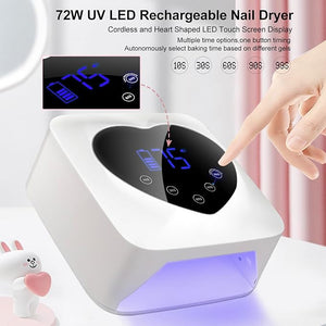 UV LED Nail Lamp Cordless 72W Portable Nail Dryer Light Rechargeable UV Light for Gel Nails Polish/AcrylicFast Curing Gel Polish Lamp with 5 Timer Smart SensorNail Art Drying Tools for Home Salon