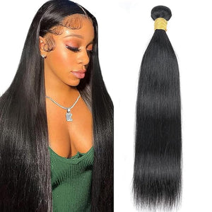Human Hair Bundles Brazilian Straight Human Hair One Bundle 16inch 100% Unprocessed Virgin Human Hair Straight Weave Bundle RawBundle Deals Natural Black for woman