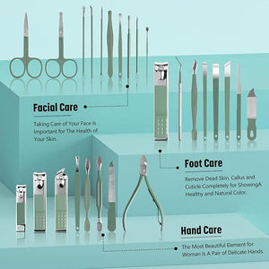 Manicure Set Pedicure Kit Professional Manicure Kit Pedicure Set 26-Piece Stainless Steel Nail Clipper Set Nail Care Kit for Men Women - Green
