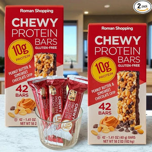 Chewy Protein Bars ? 2 Boxes (84 Count) 1.41 oz Each Quality Kirkland Peanut Butter &amp Semisweet Chocolate Chip 10g Protein Kosher Gluten Free