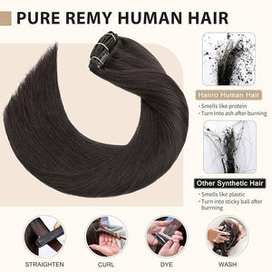 Hairro Clip in Hair Extensions Real Human Hair 16 Inch 7pcs 120g Seamless Long Straight Remy Human Hair Black Thick Handmade Double Weft Clip on Hair Extensions for Women #1B Natural Black