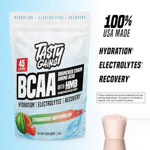 TASTY GAINS - Amino Acids Supplement - BCAA Powder Amino Energy Powder Essential Energy with Electrolytes Essential BCAA &amp EAA with HMB - 45 Servings Strawberry Watermelon