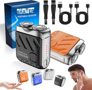 Electric Foil Shaver for Men Mini Electric Explosive Shaver Portable Rotary Dual Ring Electric Shaver Small USB Rechargeable Waterproof Razor for Men Easy Cleaning for Home &amp Travel (Mixed2)