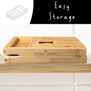 Temple Spring Foldable Bathtub Tray Unique Design Selfcare Bathroom Caddy Bamboo Spa Bathroom Tray Wooden Bathtub Accessories Wedding Gift/Birthday Gift/New Home Bath Table
