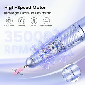 Lavinda Electric Nail Drill Machine 35000RPM Professional Nail File Cordless Rechargeable Nail Efile for Acrylic Gel Nails (Purple 910)