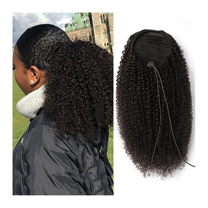 Hair Buns Hair Piece 10-28 Inch Drawstring Ponytail Real Hair Mongolian Black Curly Ponytail Hair Extension Hairpin Ponytail Wig Hair Bun Hair Accessories For Girls ( Color : A  Size : 24 inch )