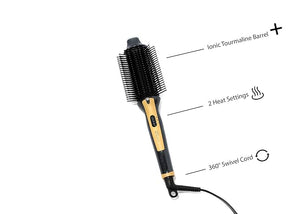 Tru Beauty 2-in-1 Hot Styling Brush Ionic Tourmaline Barrel 2 Heat Settings Swivel Cord - Black/Gold