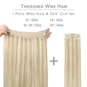 WENNALIFE Wire Hair Extensions (Increase 50% Lifespan) Real Human Hair 12 inch 100g Dirty Blonde Highlighted Bleach Blonde Remy Real Hair Extensions Invisible Wire Human Hair Fish Line