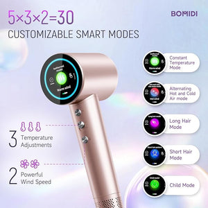 High-Speed Ionic Hair Dryer with Brushless Motor - Quiet Lightweight Hair Care Blow Dryer with Diffuser &amp HD Display for Curly Hair&ampSalon&ampHome&ampTravel Hair Dryer for Women/Men/Baby/Pe