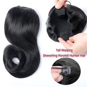 SONGCHAO Fake Hair Bun Ponytail Hair Extensions Brazilian Human Hair 12-18 Inch Tail Warped Ponytail Wig with Drawstring Ponytail Barrette Hair Accessories (Size : 18inch 150g)