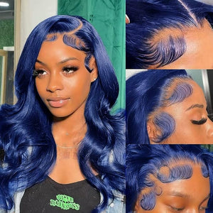 Colorful Bird Blue Lace Front Wigs Human Hair Body Wave 13x4 Lace Front Wigs Human Hair Dark Blue Pre Plucked With Baby Hair 150% Density HD Lace Frontal Wigs Royal Blue Human Hair Wig 24inch