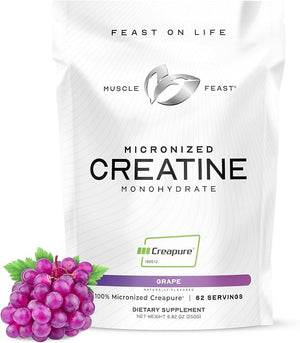 Muscle Feast Creapure - Micronized Creatine Monohydrate Powder | Premium Pre-Workout or Post-Workout | Flavored Creatine for Women &amp Men | Easy to Mix Gluten-Free Safe and Pure (Grape 250g)