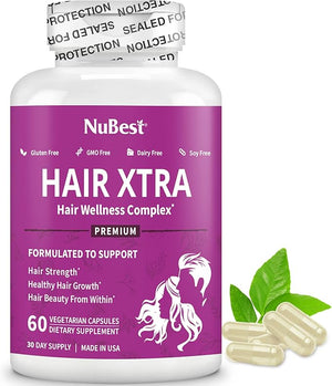 NuBest Hair Xtra - Hair Growth Vitamin for Faster Hair Growth | Natural Hair Thickening with Biotin Zinc MSM B Vitamins Choline - Hair Supplement Hair Regrowth | 1 Month Supply