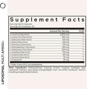 Codeage Multi Amino+ BCAA &amp EAA Supplement All 9 Essential Amino Acids Free-Form Branched-Chain Amino Acid Pills Sport Supplement Pre &amp Post Workout Liposomal Delivery Vegan 240 Capsule