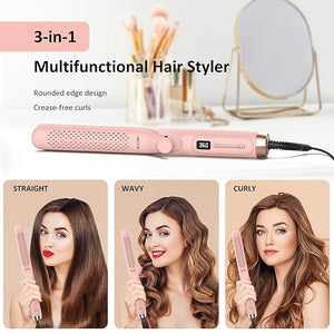 360¡Æ Airflow Styler ? 1 Inch 2-in-1 Hair Straightener &amp; Curler with Vented Cool Air for Style Locking, Extra Long Flat Iron, Dual Voltage for European Travel